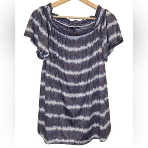 Lane Bryant Navy and White Striped Off-Shoulder Top